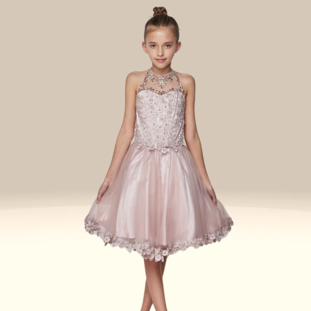 Beaded sequin short flower girl dress